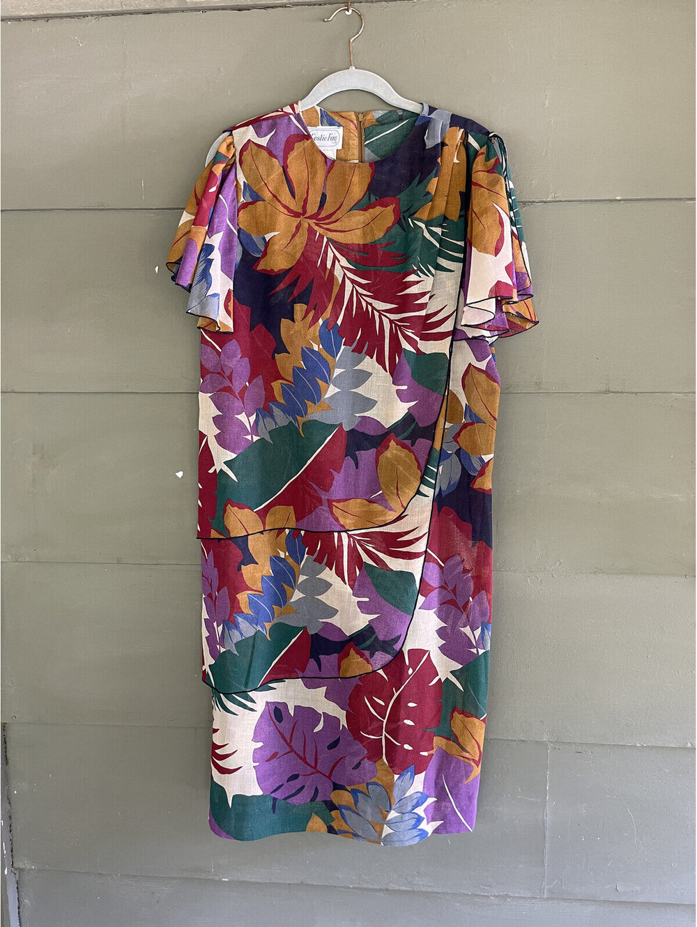 Vintage LESLIE FAY Leafy Double Flap DRESS Medium to large
